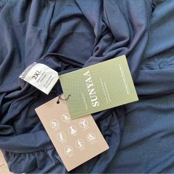 NWT SUNYAA Tommy control navy V cross high waist wide leg yoga pant  2 XL, M. - Picture 13 of 14